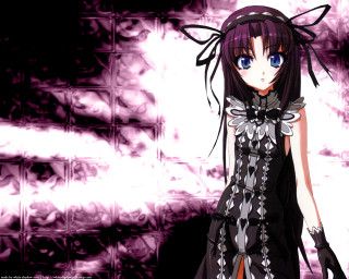Anime girl black hair black - a bow free wallpaper