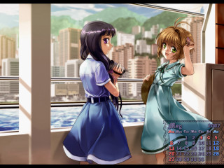 Anime girls city ocean window - a computer screen free wallpaper
