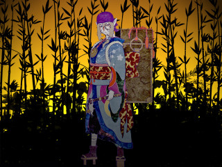 Sunset bamboo portrait fireworks kimono - a painting of a man holding free wallpaper