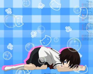 Bubbles anime girl checkered sky - a blue sky free wallpaper