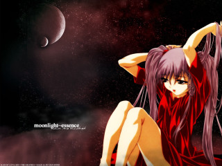 Woman red dress moon anime - anime visual free wallpaper