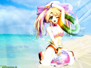 Beach bikini anime girl green - the ocean free wallpaper