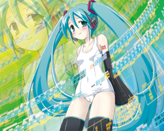Aqua hair headphones tennis magic - official art free wallpaper for desktop
