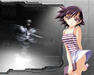 Girl striped skirt futuristic spaceship - striped free wallpaper