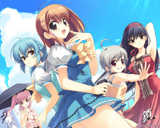 Anime girls field clouds rayonism - a screenshot free wallpaper