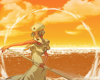 Woman boat ocean yellow sky - a yellow sky free wallpaper