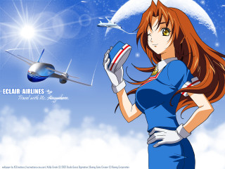 Girl blue dress airplane moon - visual free wallpaper