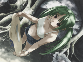 Green hair woman frisbee outdoors - photorealism free wallpaper