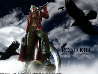 Woman sword rock bird moon - full free wallpaper for desktop
