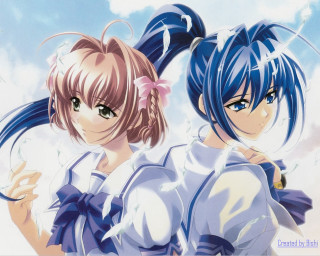 Two anime girls blue hair 3 - white shirt free wallpaper