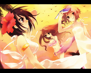Two women flower hair magic - a red flower free wallpaper