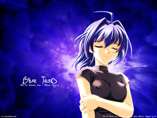 Anime girl blue hair crossed - black shirt free wallpaper