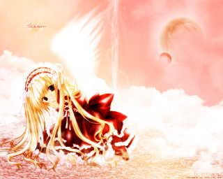 Girl long blonde hair moon - the ground in front free wallpaper
