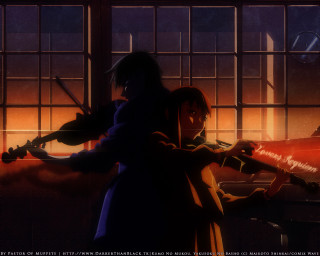 Man woman violin window plane - ufotable free wallpaper