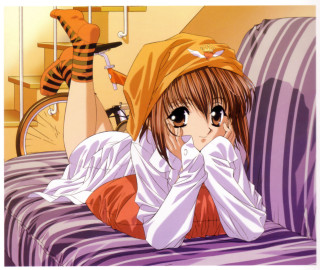 Girl couch cat bike anime - a bike in the background free wallpaper
