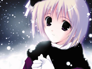 Anime girl black white cat - her shoulder free wallpaper