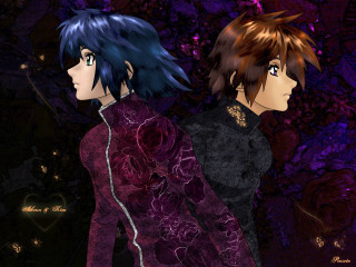 Anime characters purple background hearts - heart free wallpaper