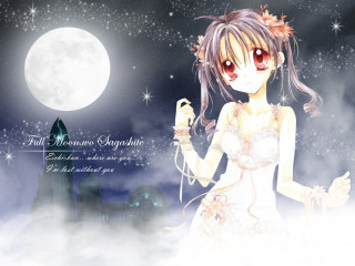 Girl flower cloud moon castle - full free wallpaper