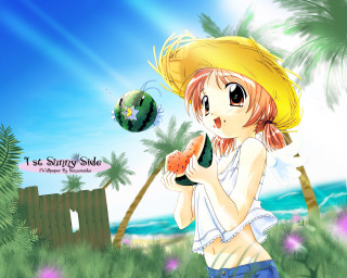 Girl yellowhat fruit greenball summer - a piece of fruit free wallpaper
