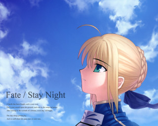 Blonde girl book sky cloudy - ufotable free wallpaper