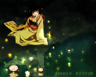 Woman float pond fireflies dragon - a pond of water free wallpaper