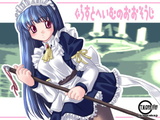 Bluehair girl whiteapron pinkbackground manga - a white shirt holding free wallpaper