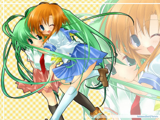 Anime greenhair sword hug checkered - the other holding free wallpaper
