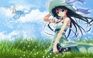 Girl hat flowers bird sky - a blue sky behind her free wallpaper