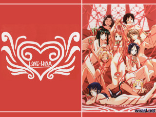 Anime girls hearts red background - their back free wallpaper