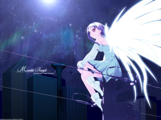 Girl white wings night sky 2 - a cityscape in the background free wallpaper