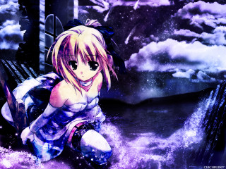 Anime girl blue dress bench - a bench free wallpaper