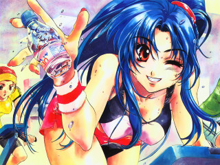 Bluehair bikinibottle girl retroartstyle manga1990s - blue hair free wallpaper