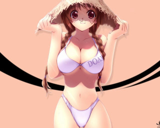 Woman bikini strawhat pink background - du qiong free wallpaper