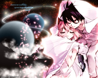 Anime couple space planet moon - a space scene free wallpaper