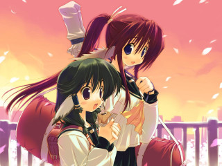 Two anime girls pink background - two anime girl free wallpaper