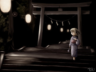 Woman lanterns night kimono moon - lantern free wallpaper