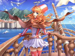 Woman dress hat boat sailboat - overhead free wallpaper