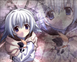 Anime white haired girl blue - blue eyes holding free wallpaper