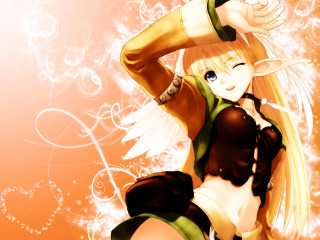 Anime girl blonde wings fantasy - black shorts free wallpaper