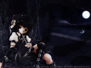 Moonlit gothic anime woman blackdress - full free wallpaper