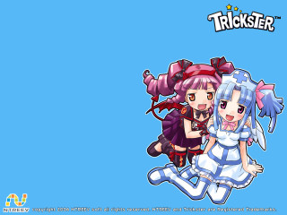 Anime girls blue background illusion - two anime girls sitting next free wallpaper