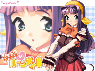 Purple hair girl checkered bow - hint of yayoi kasuma free wallpaper