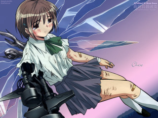 Girl sword purple sky bandages - a blue sky behind her free wallpaper