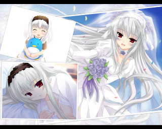 Anime white hair sisters wedding - a detailed drawing free wallpaper