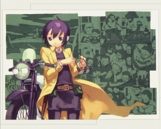 Woman yellow coat motorcycle eizan - neofauvism free wallpaper