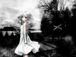 Girl white dress forest night - anime art free wallpaper