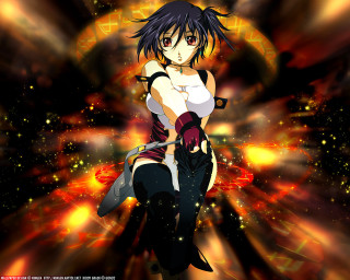 Woman flaming sword fireworks city - a white top free wallpaper
