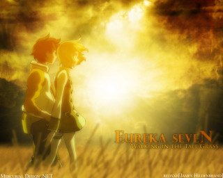 Eurka seven field sunset anime - a couple of people free wallpaper for desktop