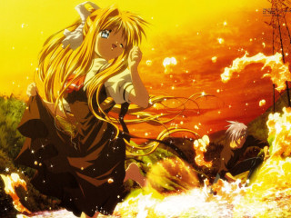 Woman sword fire water yellow - magical free wallpaper for desktop