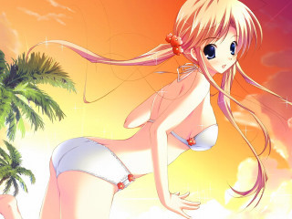 Cartoon girl bikini clouds palm - a palm tree in the background free wallpaper